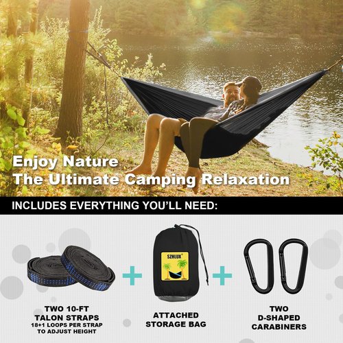 SZHLUX Camping Hammock Double Portable Hammocks Camping Accessories and Camping Gear,Great for Hiking,Outdoor,Beach,Camping