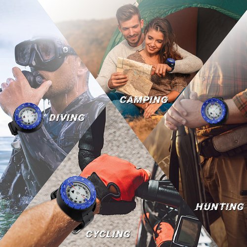 Scuba Compass, Professional Waterproof 5ATM Dive Wrist Compass with TPU Band for Outdoor Sports Diving, Sailing, Hiking, Survival Emergency (Blue)