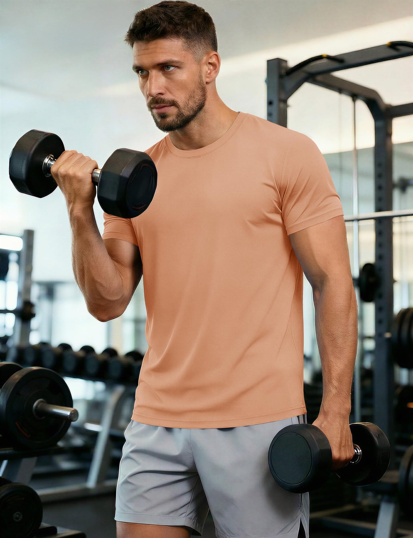Mens Short Sleeve T Shirts Dry Fit Shirts Summer T Shirts UV Protection UPF 50 Shirts Athletic Active T-Shirt Apricot S