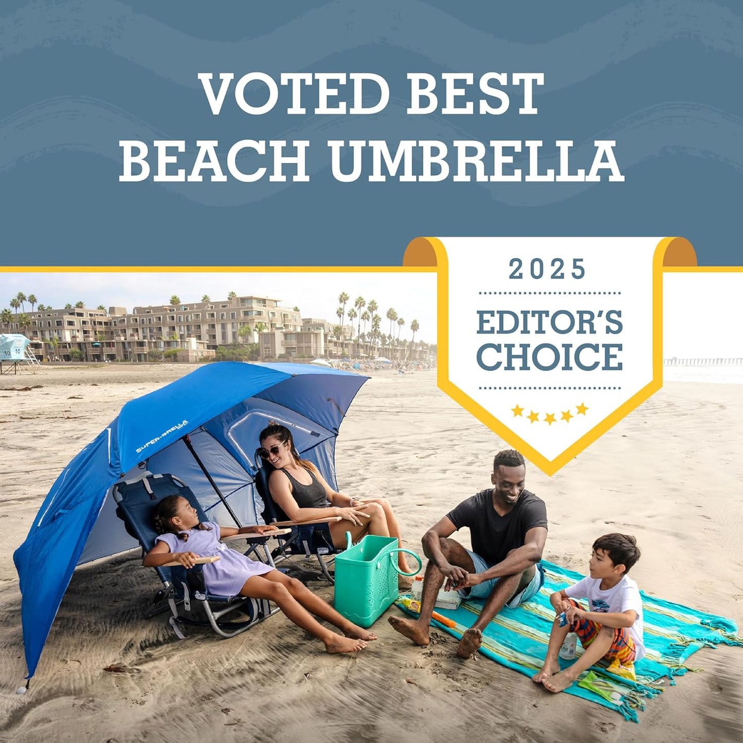 Sport-Brella Super-Brella SPF 50+ Sun and Rain Canopy Umbrella for Camping, Beach and Sports Events (8-Foot, Blue)