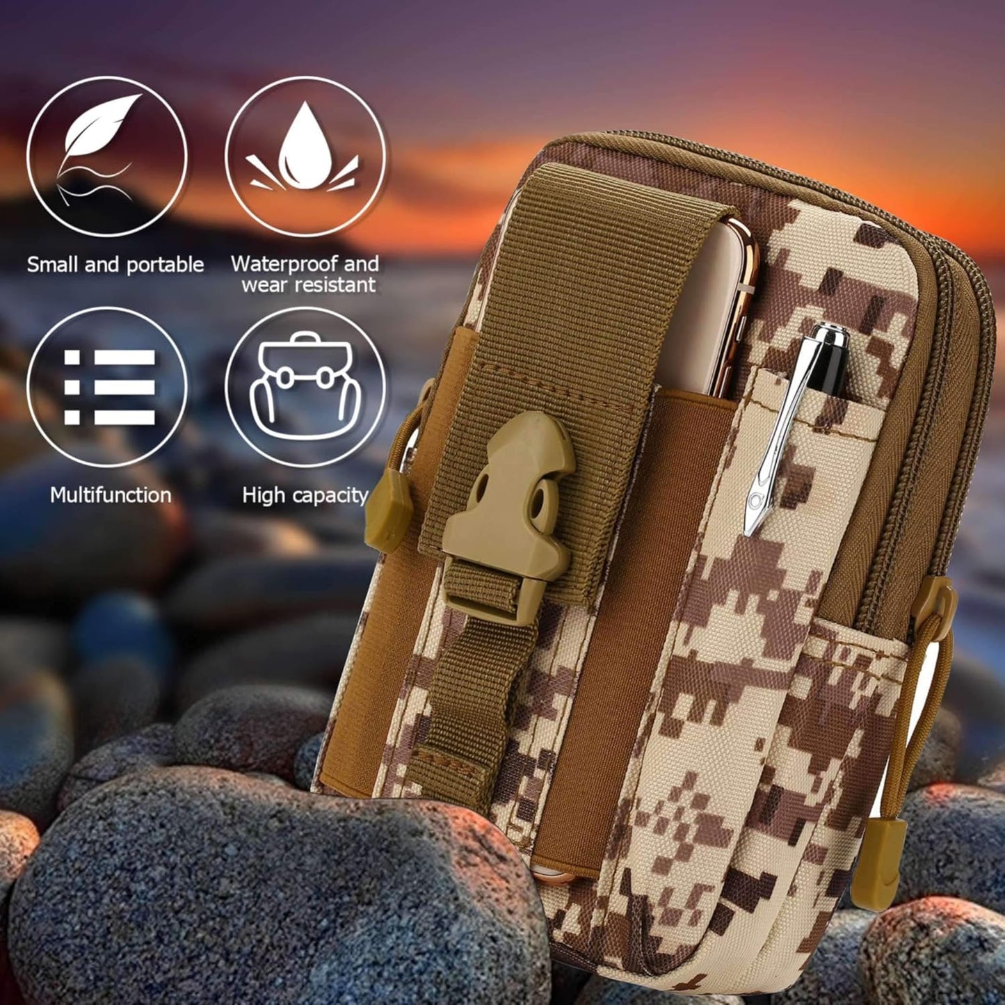 Tactical Waist Pouch EDC Molle Waist Bag Belt Phone Pouch Holster Purse Carrying Pouch for Smartphone, Tools