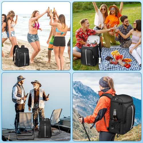 Backpack Cooler Insulated Leak Proof 35 Cans, 2 Insulated Compartments Thermal Bag, Portable Lightweight Beach Travel Camping Lunch Backpack for Men and Women, 30L, Reflective Stripes, Water Resistant