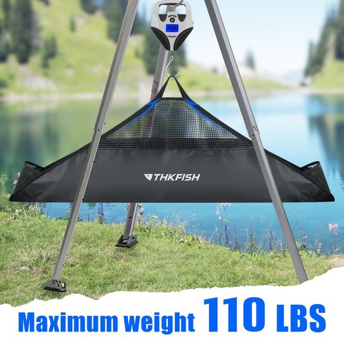 THKFISH Fishing Tournament Weigh in Fish Bag, Fish Weigh Bags Folding Weigh Sling Fish bag Bass Weigh in Bag with Fish Ruler Tournament Fish Bags,47x10.5inch Heavy Duty Fish Transport Bag, Black