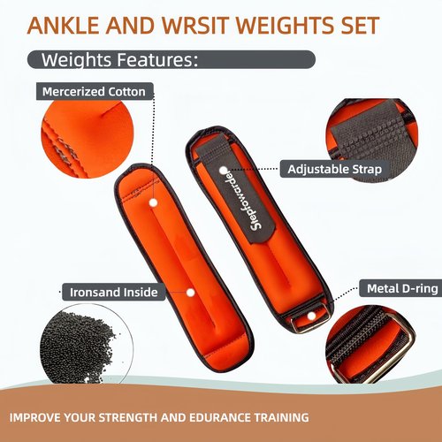 Stepfowarder Ankle/Wrist Weights a Pair Available in 0.65Lbs, 1.0Lbs, 2.0Lbs, Comfort and Security Perfect for Kids Women & Men, Walking, Dance, Aerobics, Cardio Exercises (2 * 0.65Lbs - Orange)