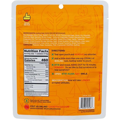 GOOD TO-GO Pad Thai (Single Serving) | Camping & Backpacking Food | Just Add Water Backpacking Meals | Good To-Go Dehydrated Meals Taste Better Than Freeze Dried Food