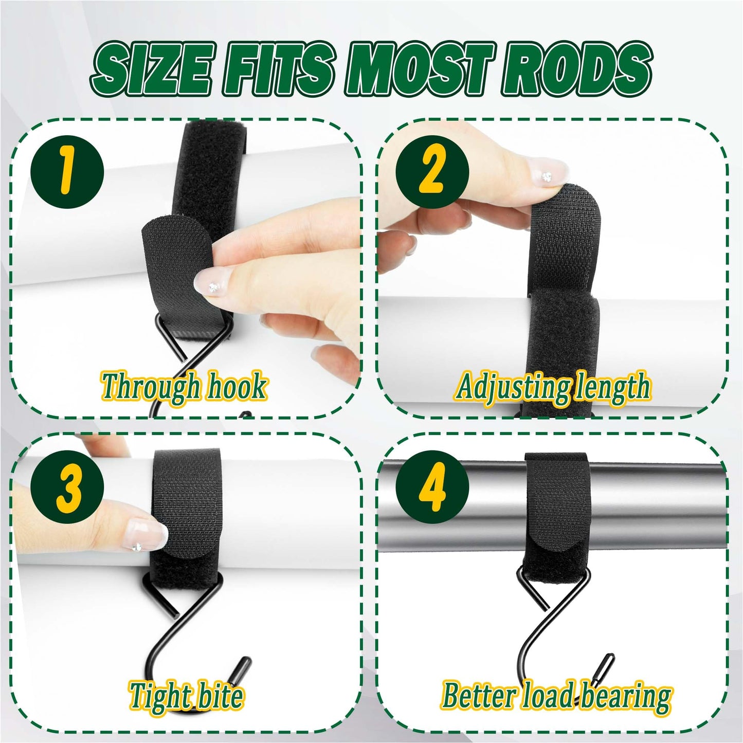 HZCGJMY 10Pcs Outdoor Hunting Tent Hanging Hooks Black Hunting Shelter Hooks Multi Functional Metal Hooks with Straps Adjustable Velcro Hooks for Outdoor Hunting Camping Hiking Ice Fishing