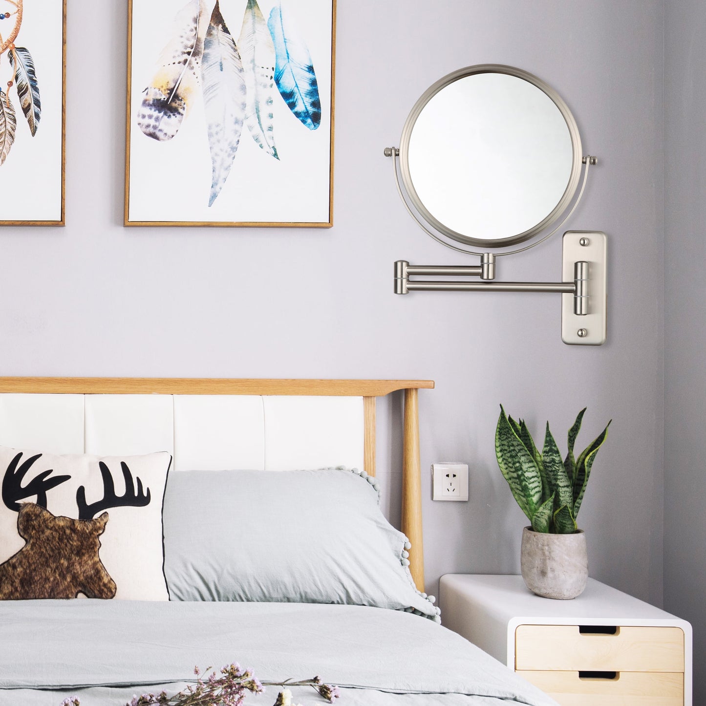 10X Magnifying Wall-Mount Makeup Mirror | 8-Inch Nickel Finish | Stylish & Functional