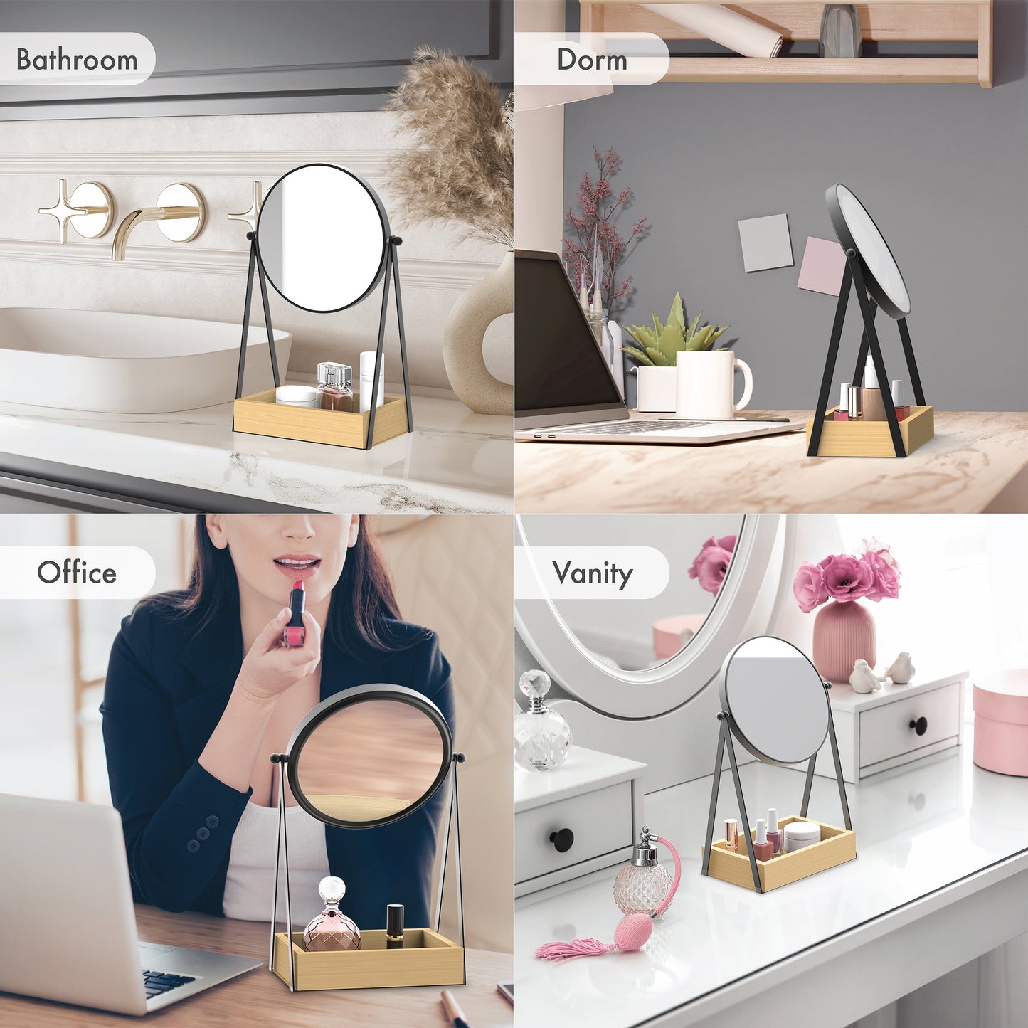 6.5-Inch Vanity Mirror | Desk Mirror with 1X/3X Magnification & Bamboo Tray