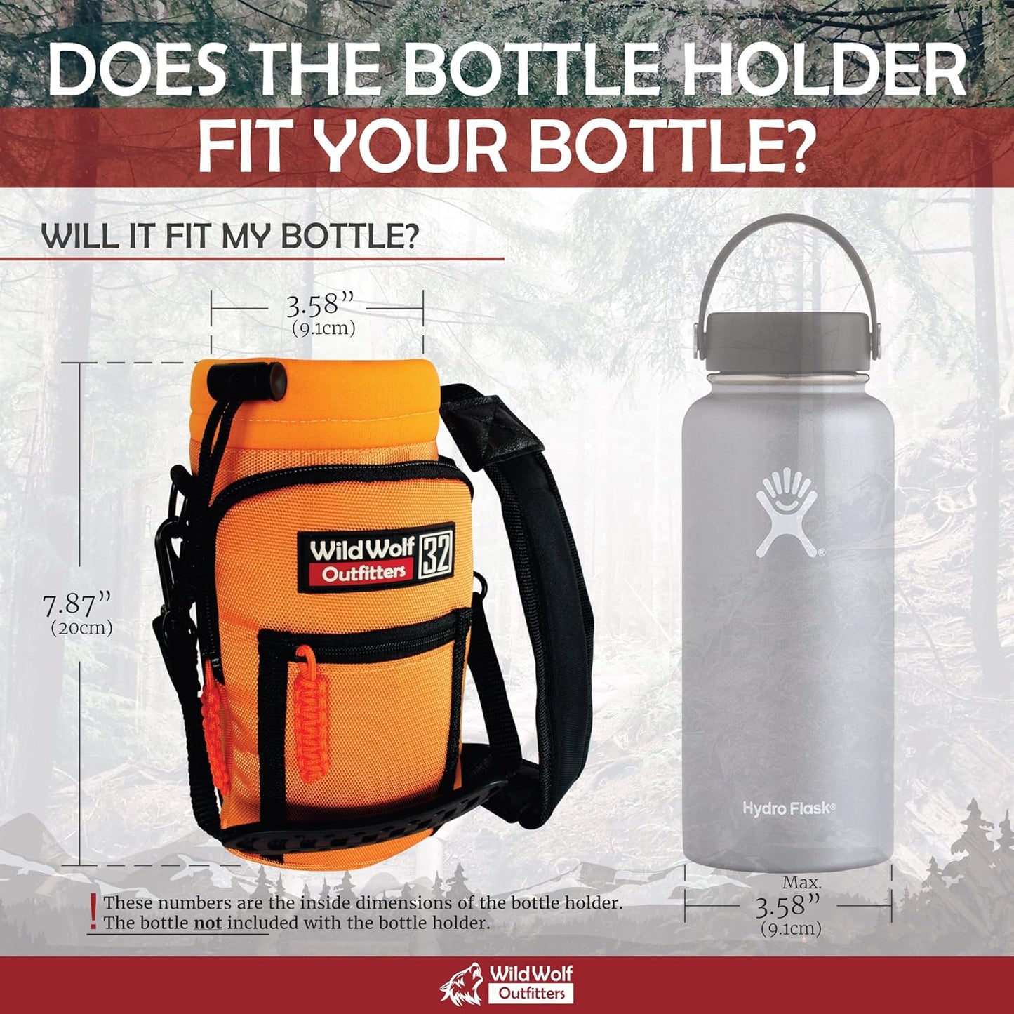 Wild Wolf Outfitters - #1 Best Water Bottle Holder for 32 oz Bottles - Carry, Protect and Insulate Your Flask with This Military Grade Carrier w/ 2 Pockets and an Adjustable Padded Shoulder Strap.
