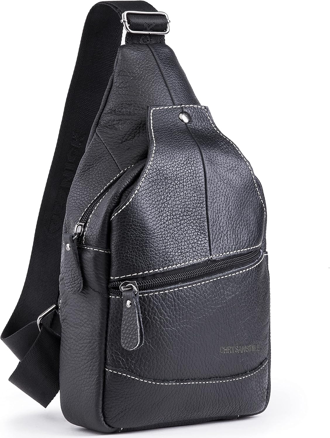 Chrysansmile Sling Bag for Men Black Crossbody Bags for Women Genuine Leather Cross Body Bag Mini Backpack for Travel Outdoor