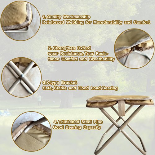 RJODZI Portable Stool, Folding Stool, 13 Inch Camping Stool for Traveling, Hiking, Barbecue, Fishing, Picnic, Etc. (Khaki)