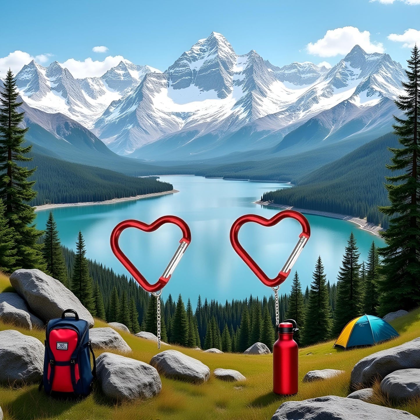 2Pcs Red Heart Shape Carabiners Keychain Clips Snap Hook Key Ring for Camping Accessories Backpack Water Bottle Aluminum Alloy Accessory and Keychain Carabiners，Accessories