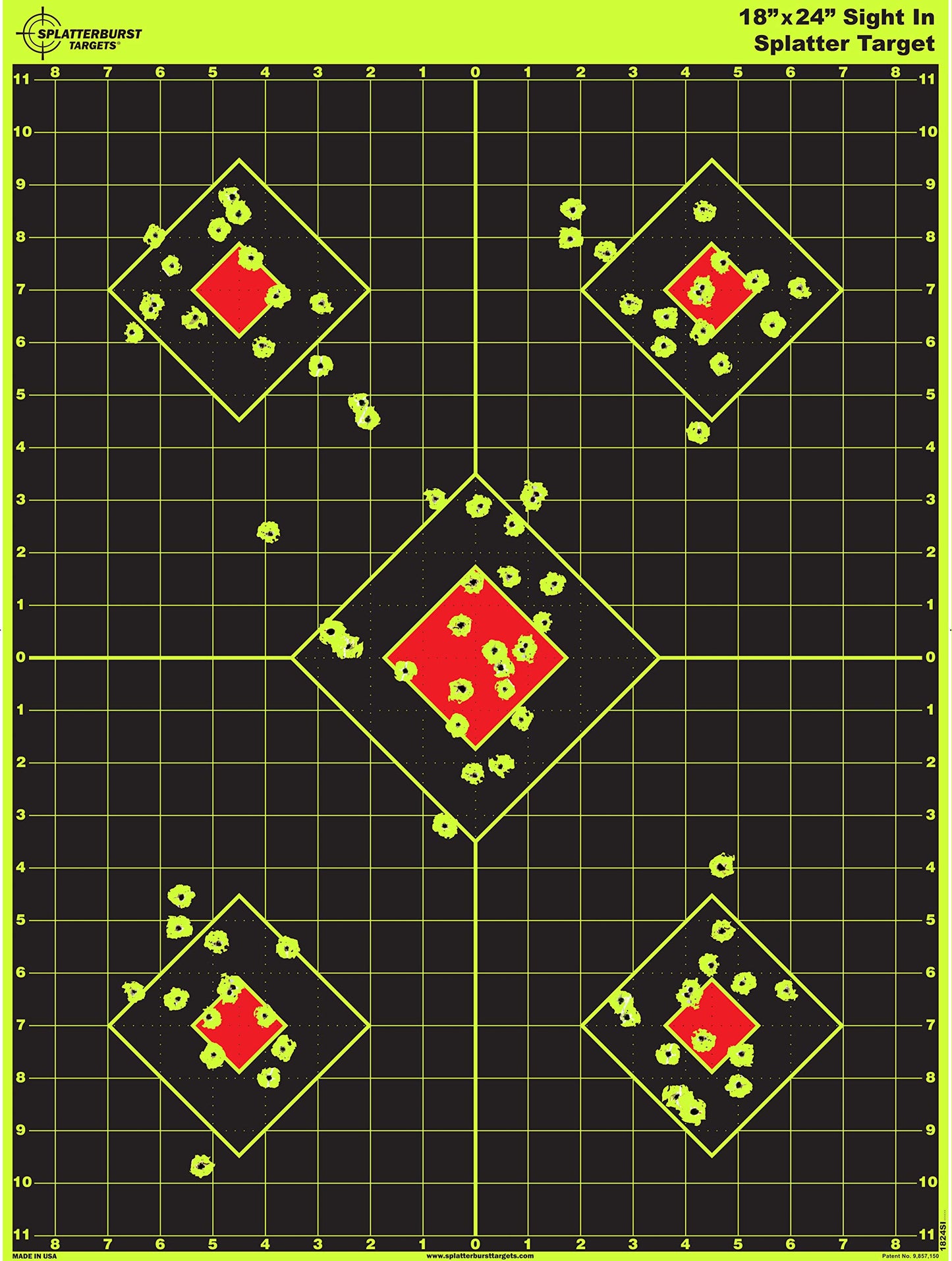 Splatterburst Targets - 18 x 24 inch - Sight in Splatter Target - Easily See Your Shots Burst Bright Fluorescent Yellow Upon Impact - Made in USA (10 Pack)