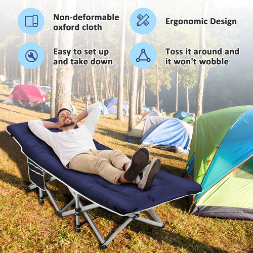 HABUTWAY Camping Cots for Adults with 600lbs Load Capacity, Folding Camping Cot with Mattress, Sleeping Cot for Adult with Carry Bags for Travel,Beach,Patio,Home Office,Nap Time(Blue)
