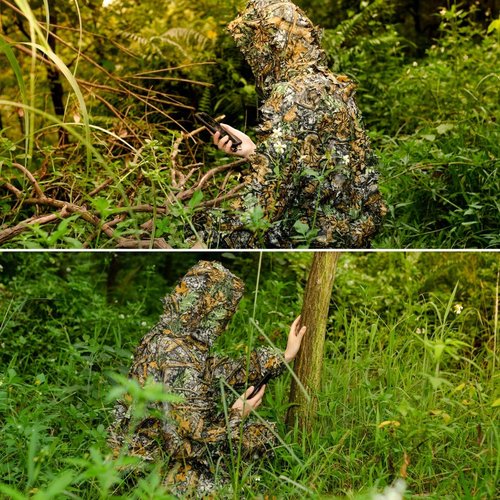 EAmber Ghillie Suit Gilly Hunting Suits Pants 3D Leaf Camo Camouflage Coveralls Youth Adult Lightweight Clothes