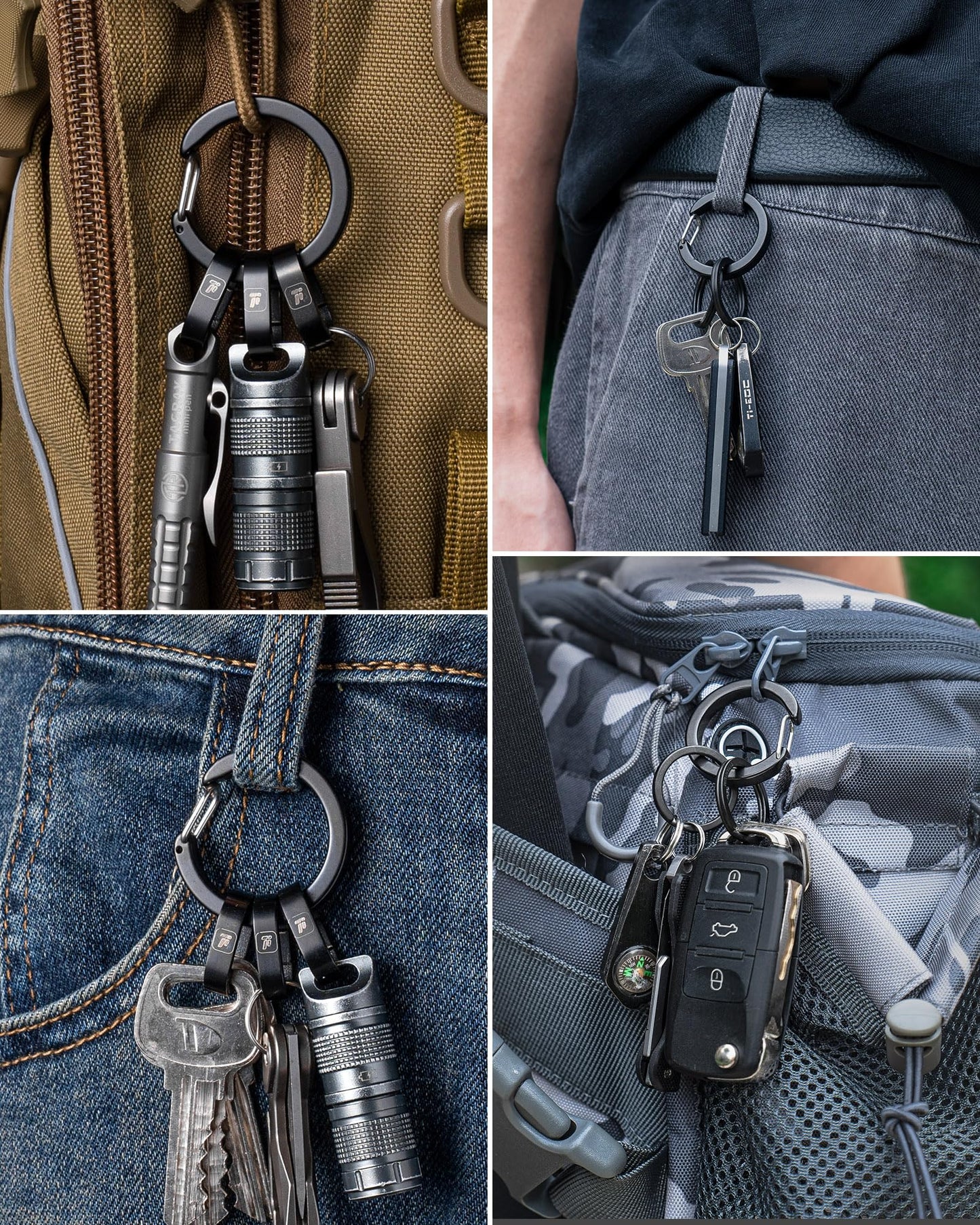 FEGVE Round Keychain Carabiner Clip with Titanium Mini Connecting Key Chain Rings for EDC