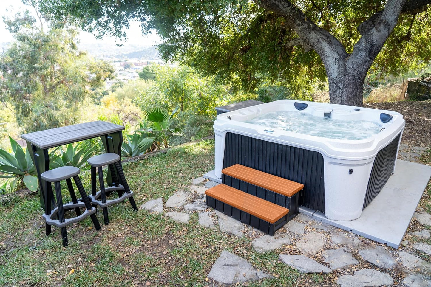 Confer Plastics Two Tier 36" Wide Deluxe Hot Tub Step. Non-Skid Spa Steps, Easy Installation, Sturdy, Long Lasting Upgrade to Your Space. Proudly Made in USA. - Espresso