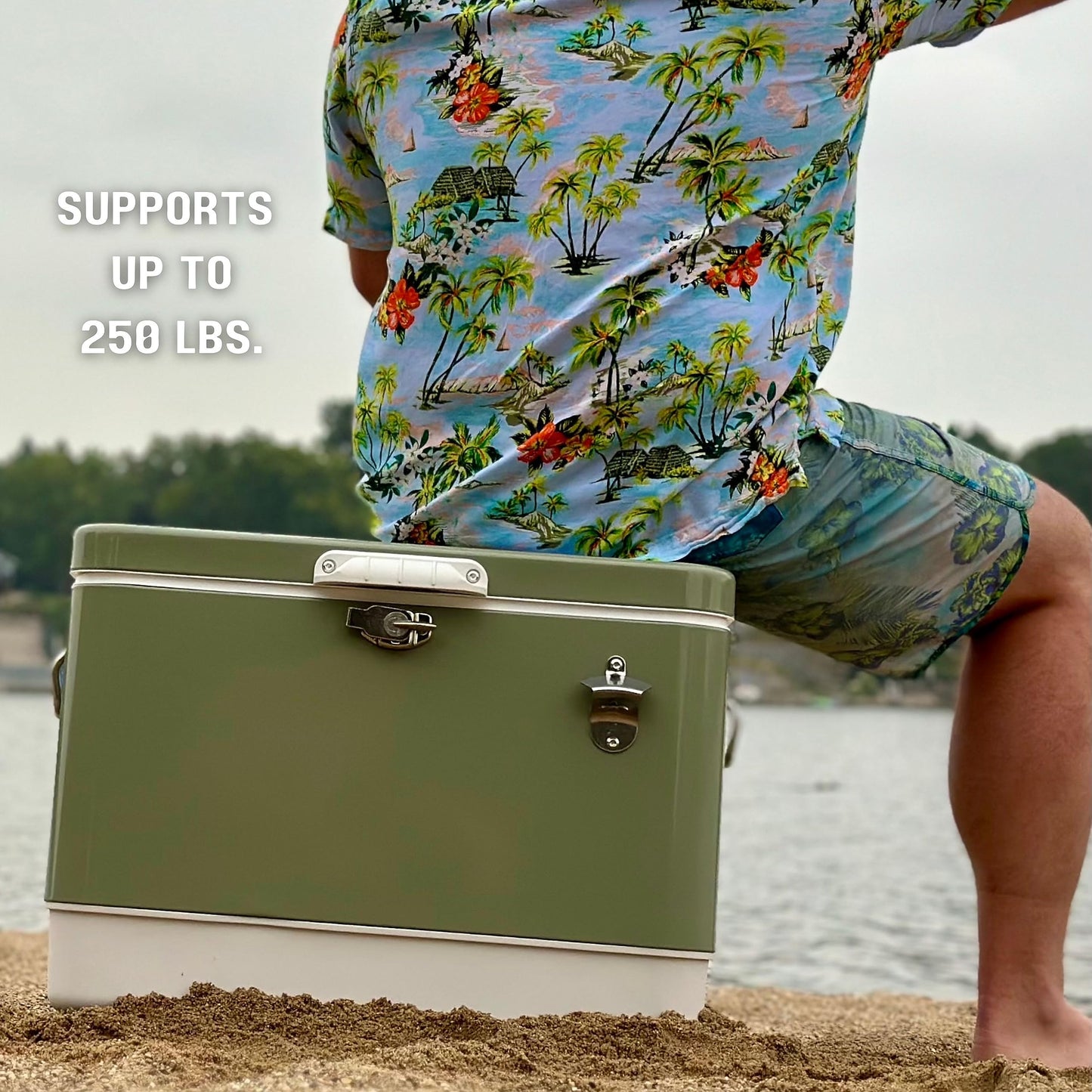 FSE Retro Metal Cooler, 80 Can/54 Qt. Capacity, Hard-Sided, Two Tone, Holds Up to 80 Beverage Cans, Metal Construction with Plastic Lining, Green/Cream