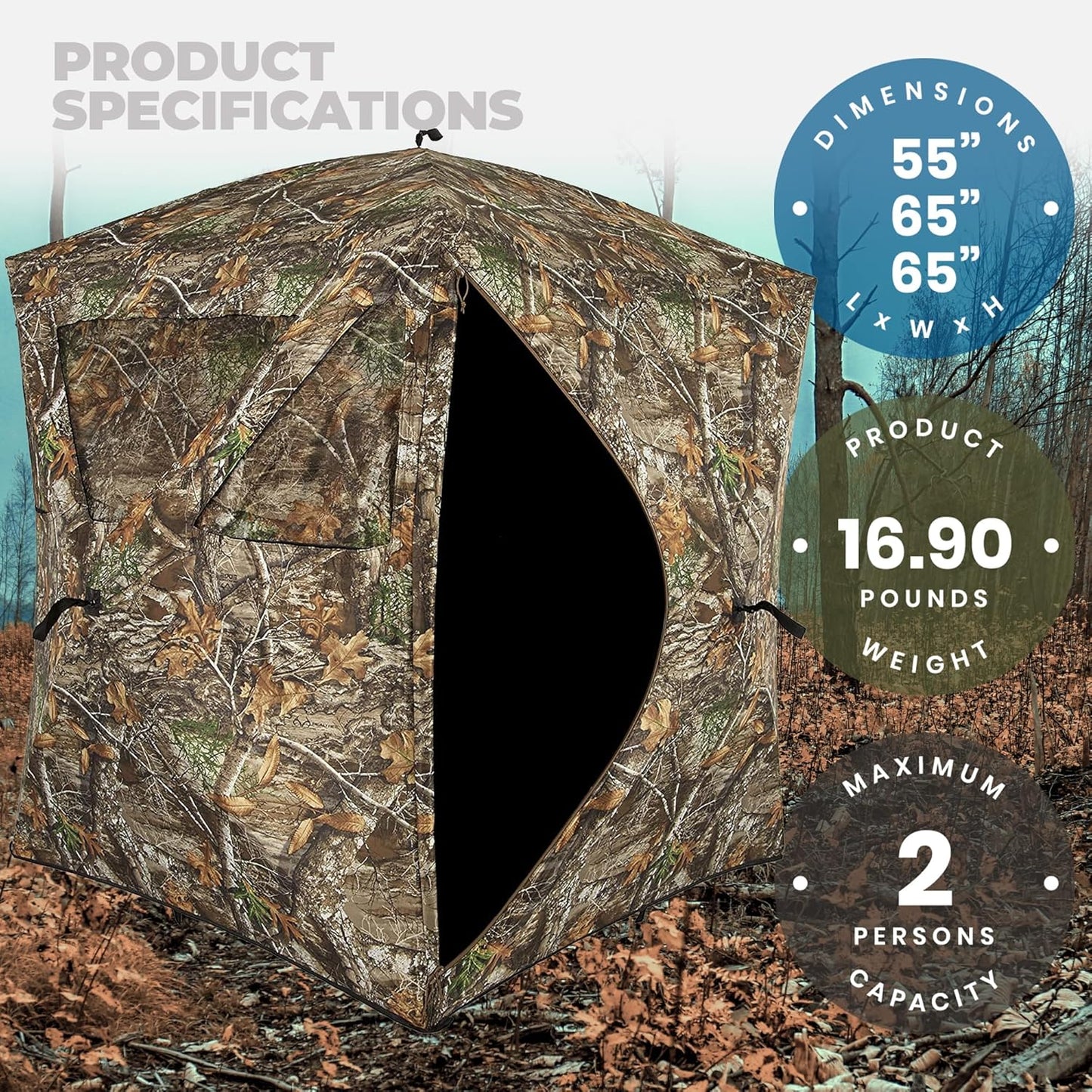 Ameristep Care Taker Kick Out Pop-Up Ground Blind, Premium Hunting Blind