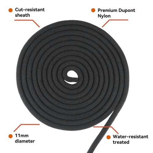 SEAMUS Static Rope 11mm UIAA Rappelling Rope 30M (100ft) Static Line Nylon Kern Mantle Rope for Rock Climbing, Mountain Tree Climbing, Hauling, Rescue