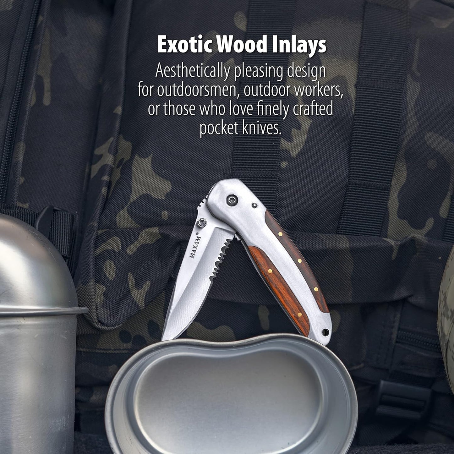 Maxam 4 Inch Liner Lock Knife: Helf Serrated Pocket Knife for EDC, Tactical, Survival, Camping, Fishing, and Hiking