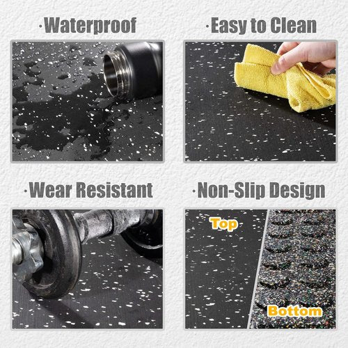 CyclingDeal 5/8" Thick High-Density Gym Floor Mats Tiles - 6 Pack 19.7”x19.7” Rubber Exercise Workout Equipment Ground Shock Absorbing Mat for Home Gym Garage - with Interlock in Black w/White Dots