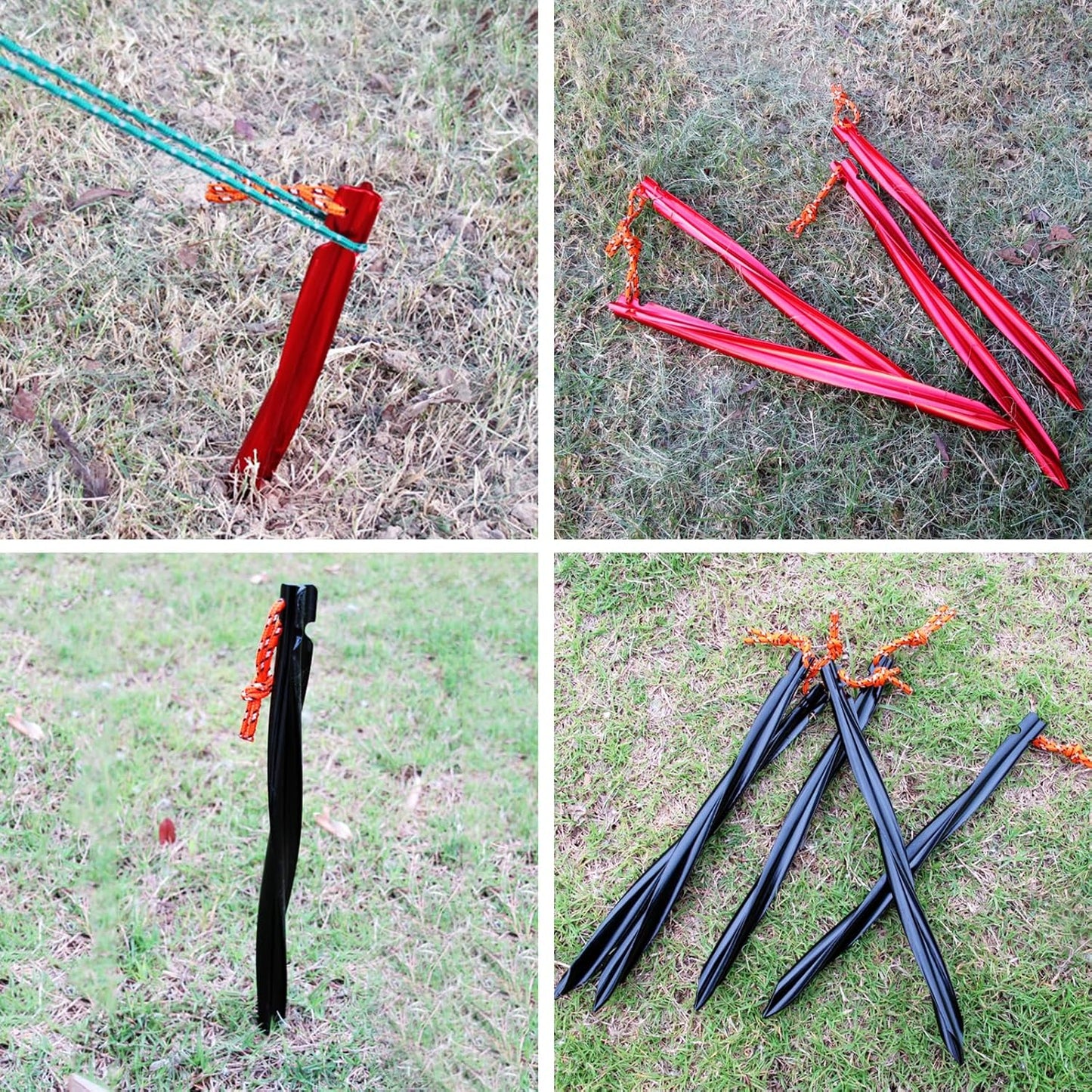 TRIWONDER Tent Stakes Heavy Duty Metal Ground Pegs Camping Stake Tarp Anchors Tent Spikes Aluminum Outdoor Sand Garden Camping Accessories for Beach (Red - Swirled Shape - 9.84 Inches - 10 Pack)