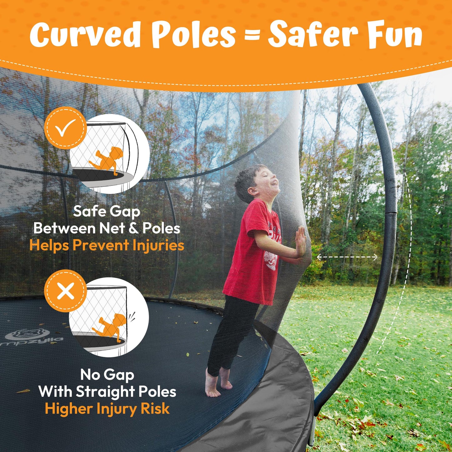 JUMPZYLLA Outdoor Trampoline with Net for Kids 10FT 12FT 14FT 15FT 16FT