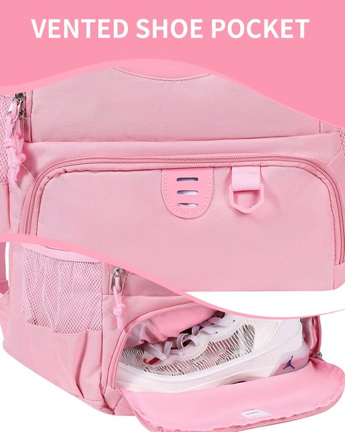 Basketball Bag Backpack for Women with Ball & Shoes Compartment 30L Capacity Lightweight Breathable Girls Soccer Ball Bag Backpack Fit Volleyball Football Sports Travel School Gym Pink