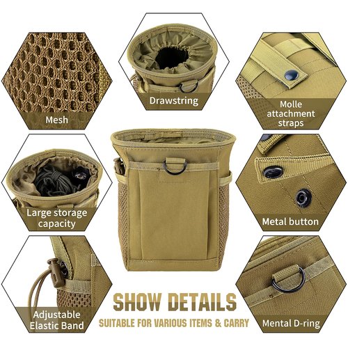 bvya Tactical Molle Drawstring Dump Pouch Magazine Ammo Pouch Utility Hip Belt Waist Bag with D-Ring for Outdoor Supplies