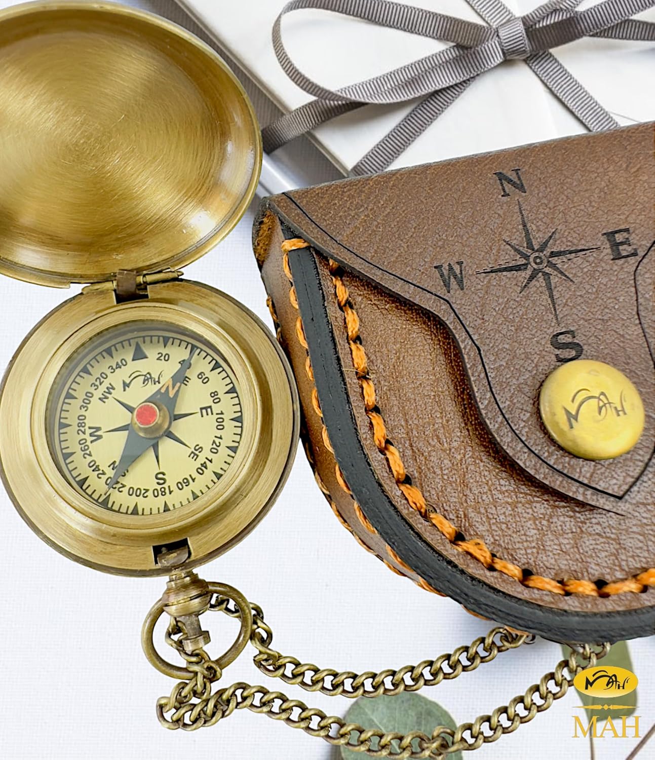 MAH Backpacking Navigation Handmade Brass Personalize Compass for Best Man Get Well Hiking Camping Hunting Trekking Sailing Adventure Travelling Graduation Day Birthday Gifts for Son Back to School
