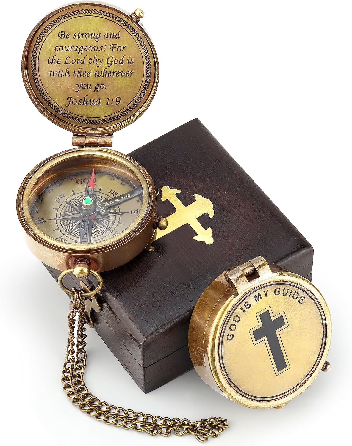 God is My Guide Brass Compass Gift with Display Box - Engraved Scripture Prayer Compass Religious Gift for Men & Women - Baptism, Confirmation, Communion Compass for Boys Graduation Gift