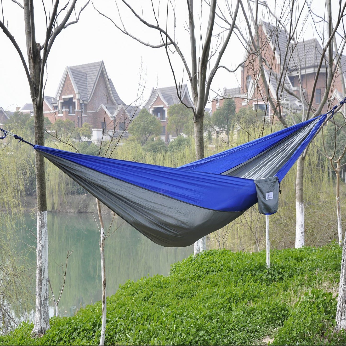 Portable Nylon Fabric Travel Camping Hammock Light Blue/Blue