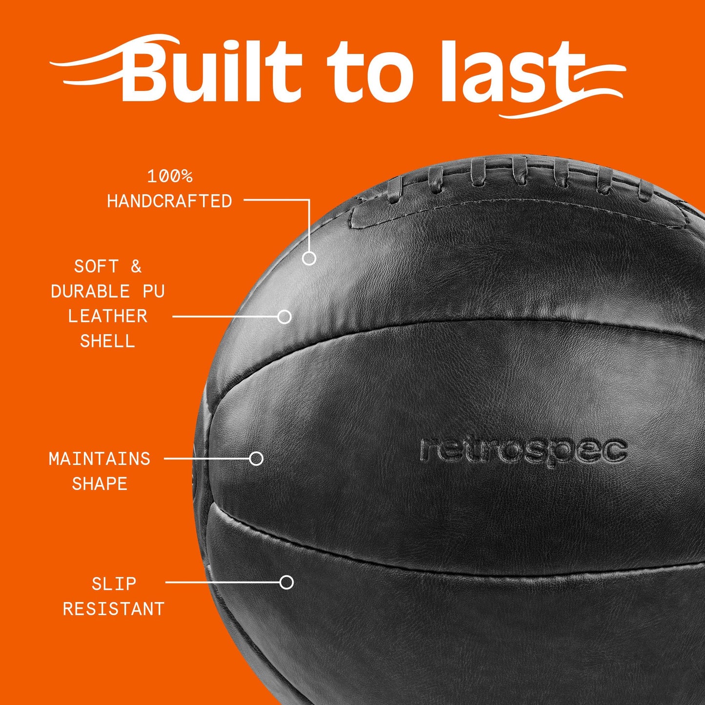 Retrospec Core Weighted Medicine Ball 4, 6, 8, 10, 12, 14, 16, 20, 25, 30 lbs, Soft Touch Vegan Leather with Sturdy Grip for Strength Training, Recovery, Balance Exercises and Other Full-Body Workouts