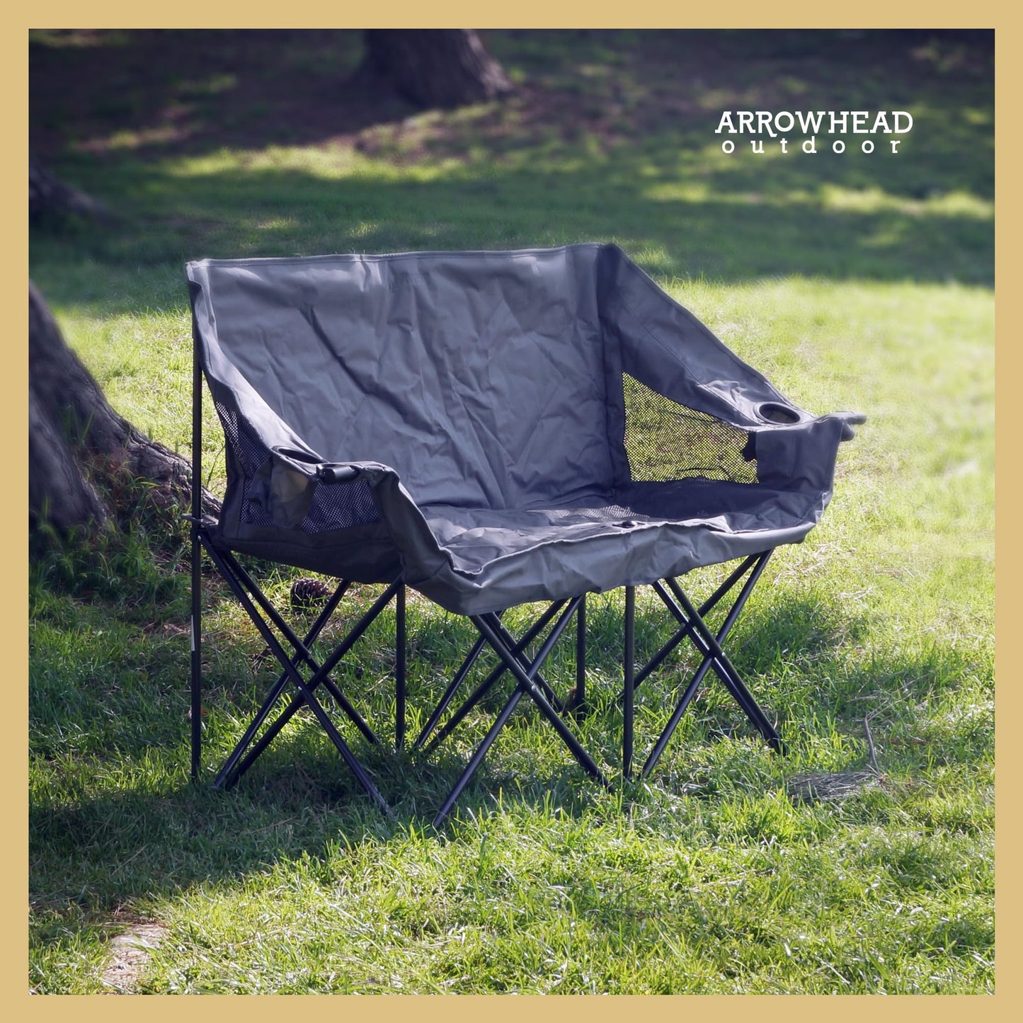 ARROWHEAD OUTDOOR Portable Folding Double Duo Camping Chair Loveseat w/ 2 Cup & Wine Glass Holder, Heavy-Duty Carrying Bag, Padded Seats & Armrests, Supports up to 500lbs, USA-Based Support
