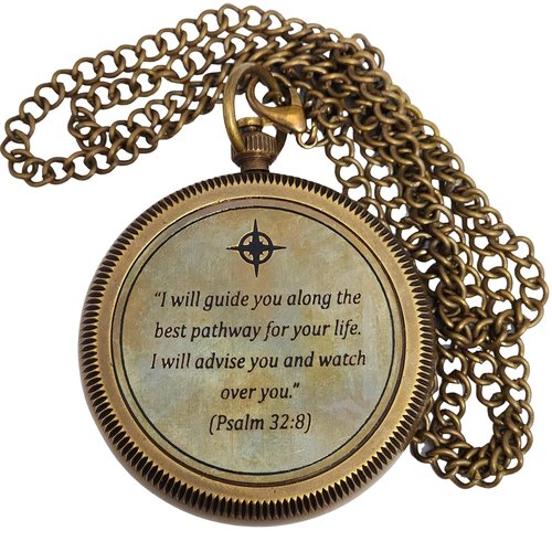 Brass Compass in Wooden & Leather Case - 2025 Graduation Gift for Him, College, High School, Birthday Gift for Son, Boys, Daughter, Inspirational, Baptism (#2 I Will Guide You)