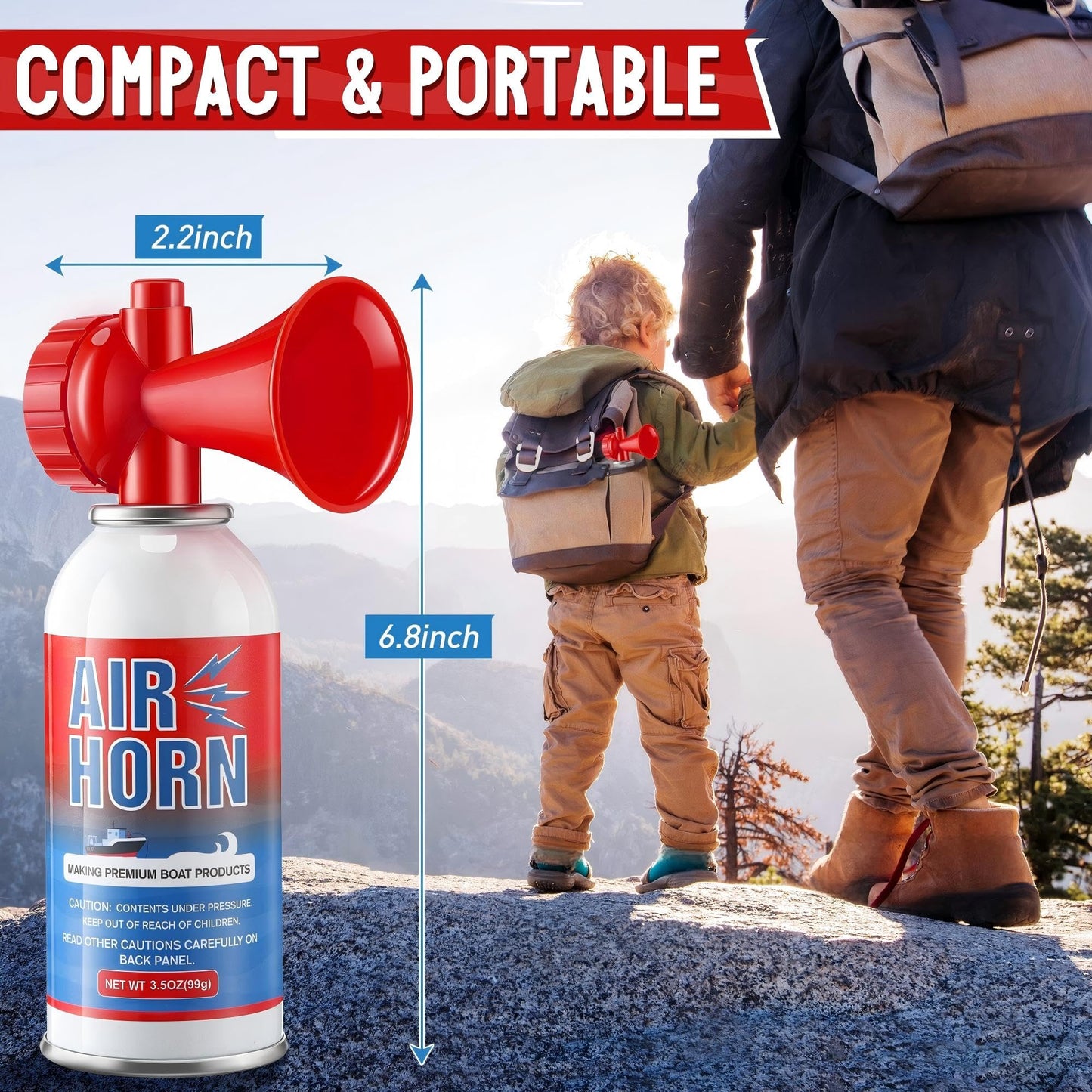 HappyAlley 3 Pack Large Air Horn for Safety 3.5oz, 122dB Very Loud Marine Air Horn for Boat, Coast Guard Approved, Great for Boat & Marine Safety, Sporting Events, Travels, Hiking (Red)