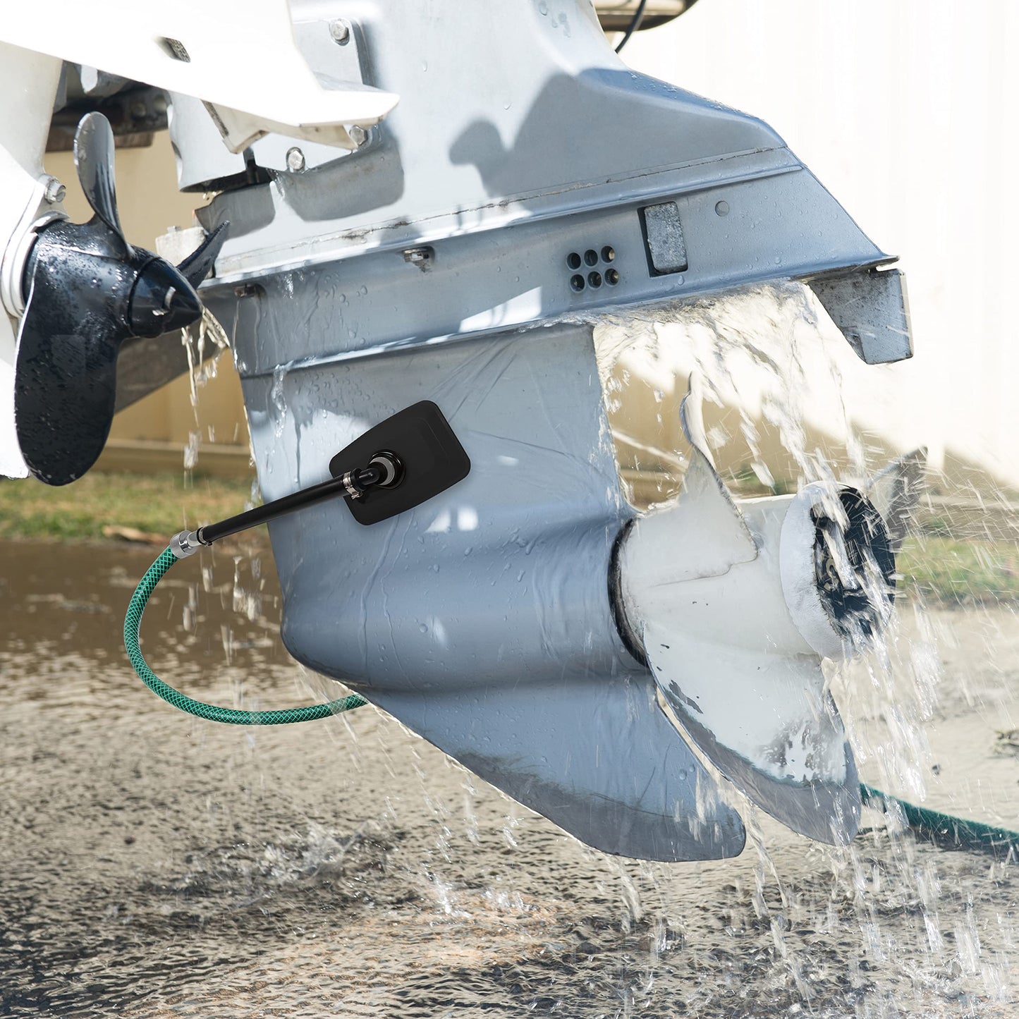 Seaworks Steel Dual Feed Muff Style Heavy Duty Steel Boat Motor Flusher | Use for Antifreeze Winterization or Common Water Flush | 5/8 Inch Standard Garden Hose Connection