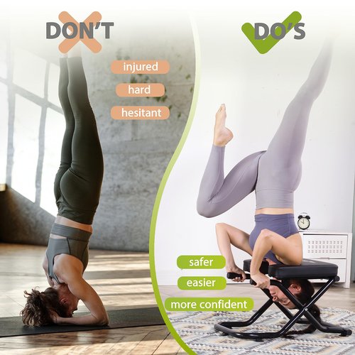 BODY RHYTHM FoldableYoga Headstand Bench, Yoga Inversion Chair, Headstand Trainer for Relieve Stress, Improve Sleep & Digestion and Strength Training, Ideal for Home Workout, Fitness and Gym (Black)