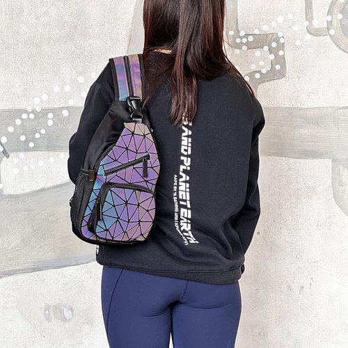 CAFINY Geometric chest bag Geometries Glow Backpack Geometrical Luminous Bag Holographic Travel Bags Retro Daypack for Casual, College, Work Set-G