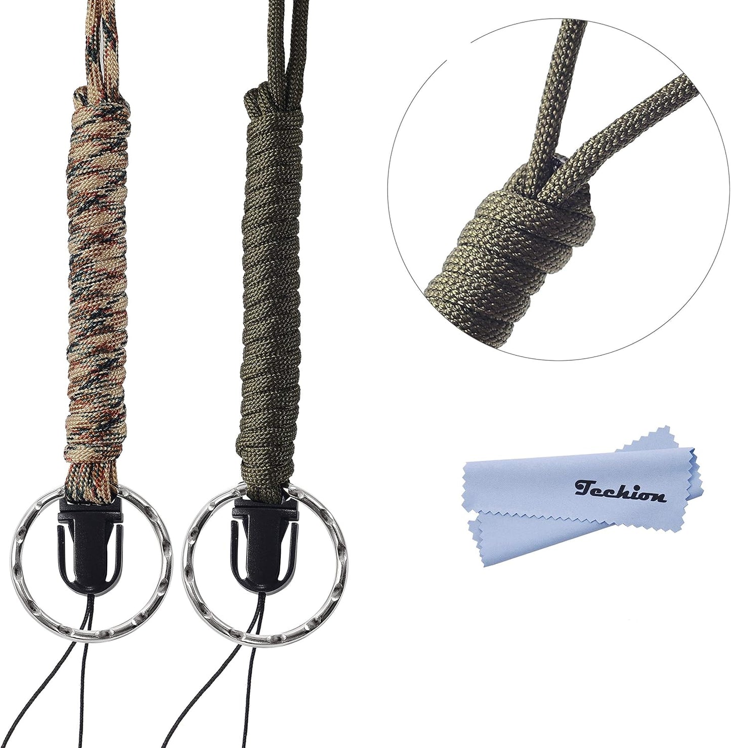 2 PACK 25 Inches Strong Paracord Survival Lanyard with Split Ring & Clip for Keys & ID holders, Phones