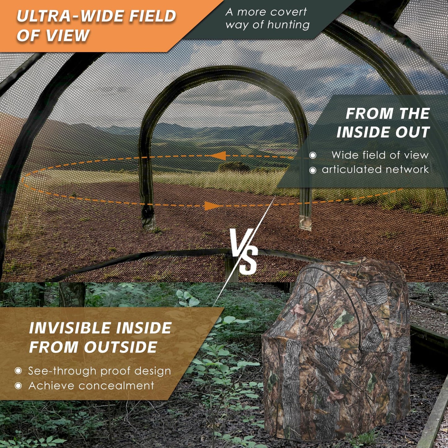 FUNHORUN Hunting Chair Blind, See Through Ground Blind for Hunting, Portable 1 Person Camouflage Chair Tent with Carrying Bag