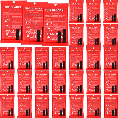 Macarrie 30 Pack 39” x 39” Fire Blanket Emergency for Home and Kitchen Safety Suppression Blanket Fiberglass Fireproof Survival for Fireplace Car Office Camping (Red)