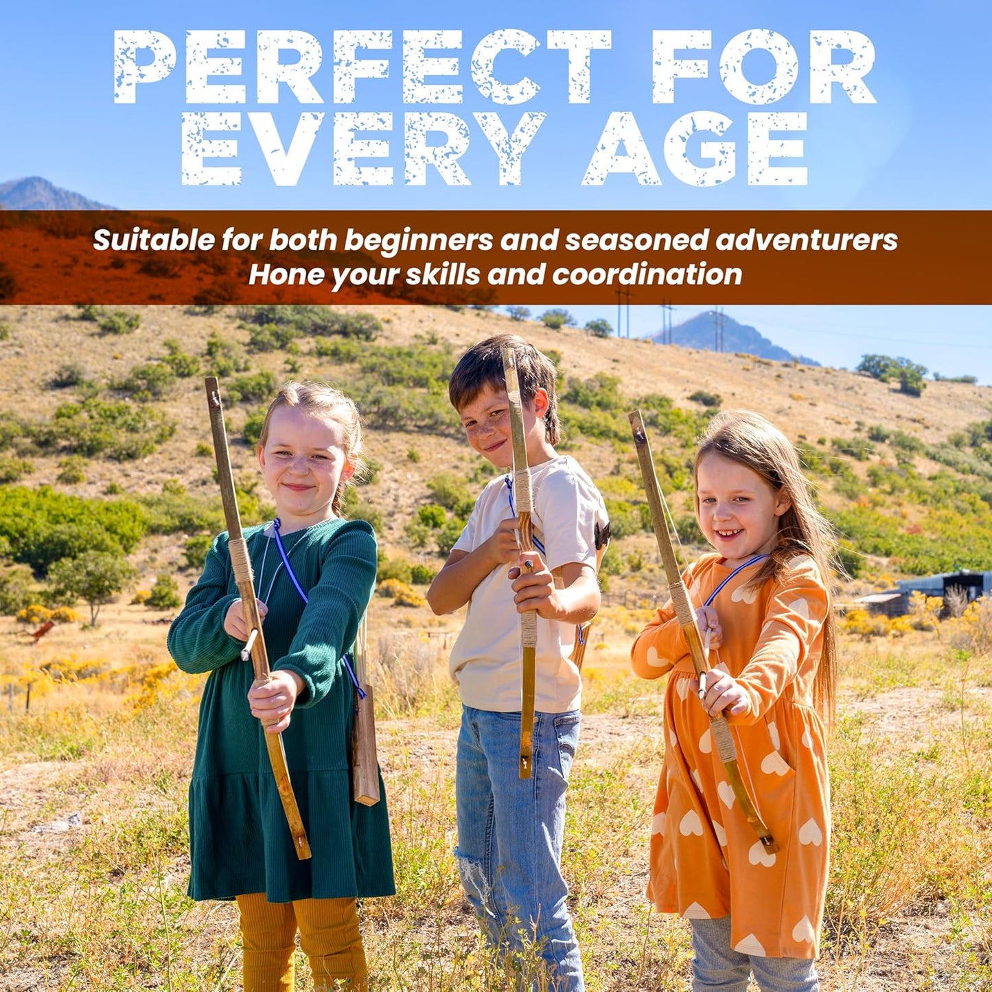 Adventure Awaits! - 2-Pack Handmade Wooden Bow and Arrow Set - 20 Wood Arrows and 2 Quivers - for Outdoor Play