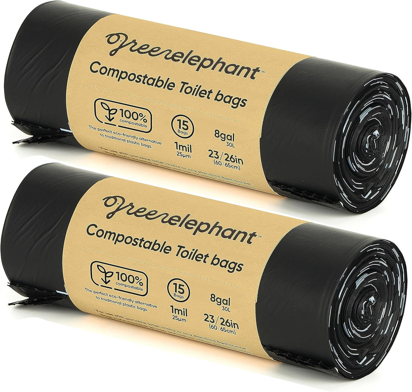 Green Elephant Portable Waste Bags – Camping Potty Liners, Biodegradable Sanitary Bags for 5 Gallon Bucket, Outdoor Use, 15 Count, 8 Gal (1 Pack)