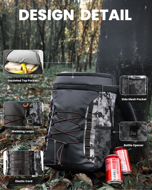 OutdoorMaster Cooler Backpack with Leak-Proof Design, 2 Insulated Compartments Portable Thermal Bag for Camping, Beach, Travel, Lunch, Drink, Ice - 21L