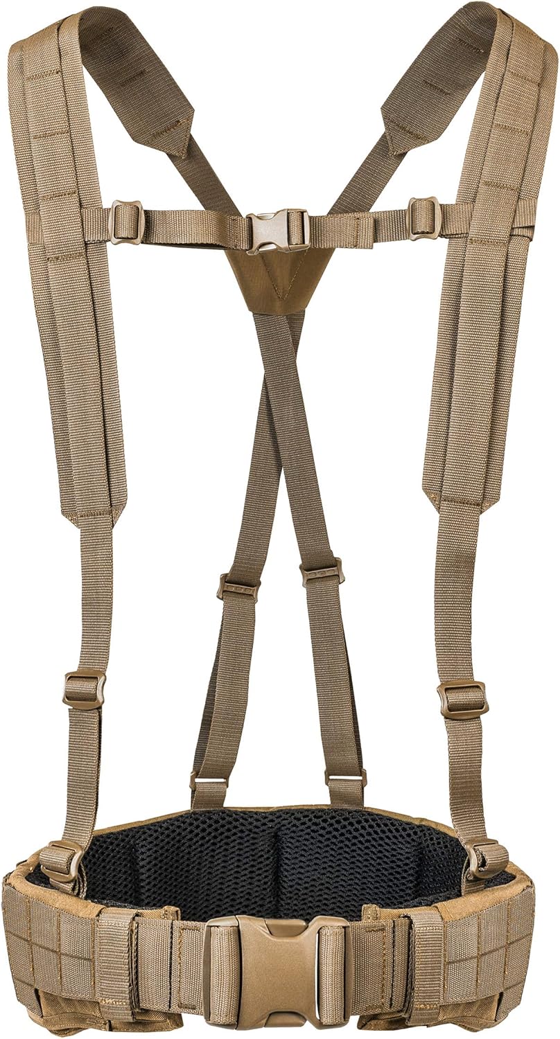 Tasmanian Tiger Warrior Belt MK III, Tactical Battle Belt, MOLLE Webbing, Chest Strap Carrying System, Medium, Coyote (TT-7655-346-M)
