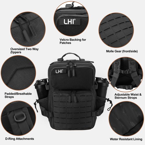 LHI Tactical Military Backpack for Men 25L/45L Large Molle Army Assault Pack 4 Day Hiking Rucksack With Bottle Holder