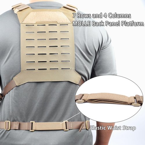 Gwild Concepts Tactical Chest Rig, MOLLE Micro Fight Airsoft Vest with Adjustable Harness, 5.56 Magazine Pouch Holder, 9mm Mag pouch, Abdominal Drop Panel, Coyote Brown