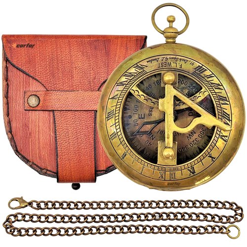 Carfar Nautical Sunclock Compass Handmade Solid Brass Vintage Style Sundial Push Open Navigational Compass with Leather Gift Case Best for Your Loved Ones (Vintage)